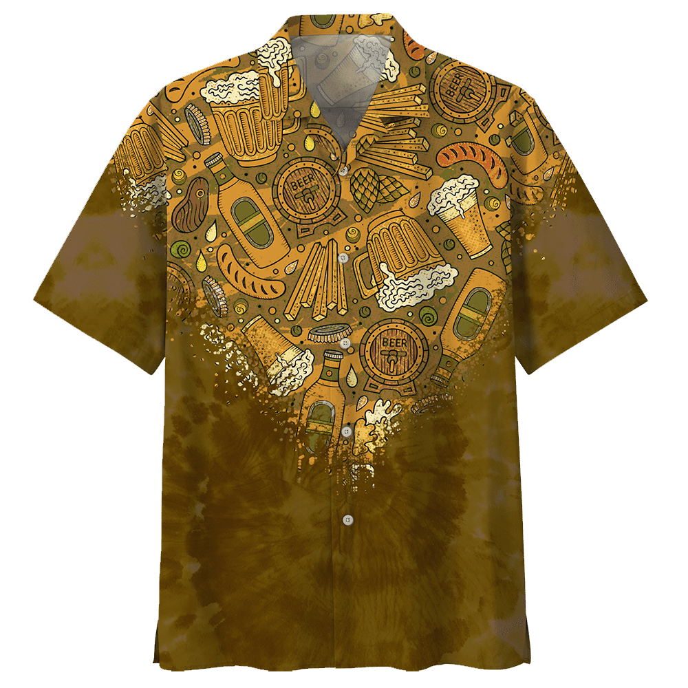 Beer Hawaii Shirt Beer Mug Bottle Snacks Pattern Hawaiian Shirt Brown Unisex