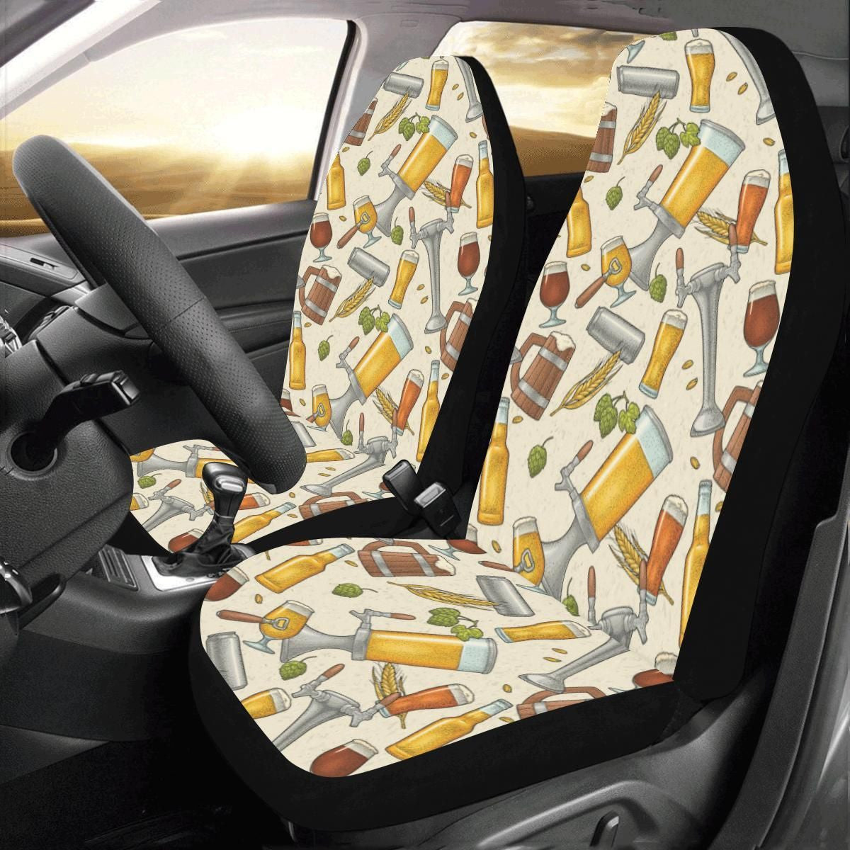 Beer Car Seat Covers Beer Mug Can Glass Bottle Pattern Seat Covers Colorful