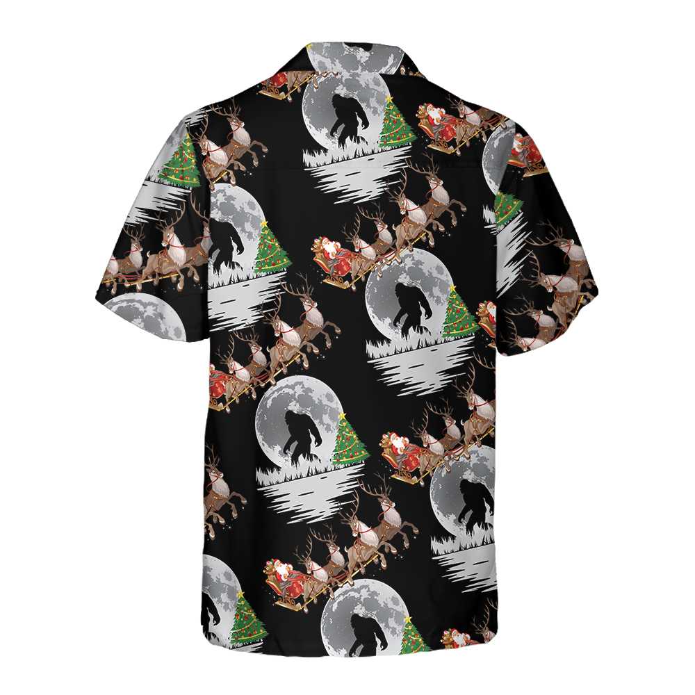 Bigfoot Hawaii Shirt Bigfoot Santa Claus In Moonlight Pattern Hawaiian Shirt Black Unisex