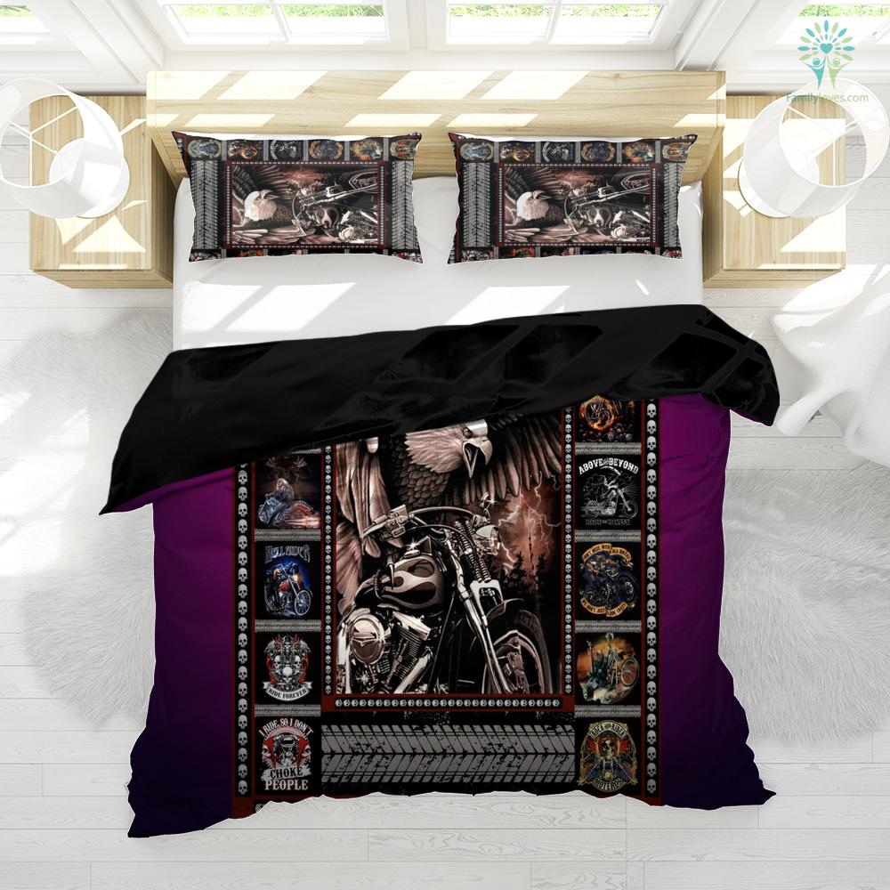 Motorcycle Bedding Set Eagle Biker Motocycle Pattern Duvet Covers Brown Unique Gift