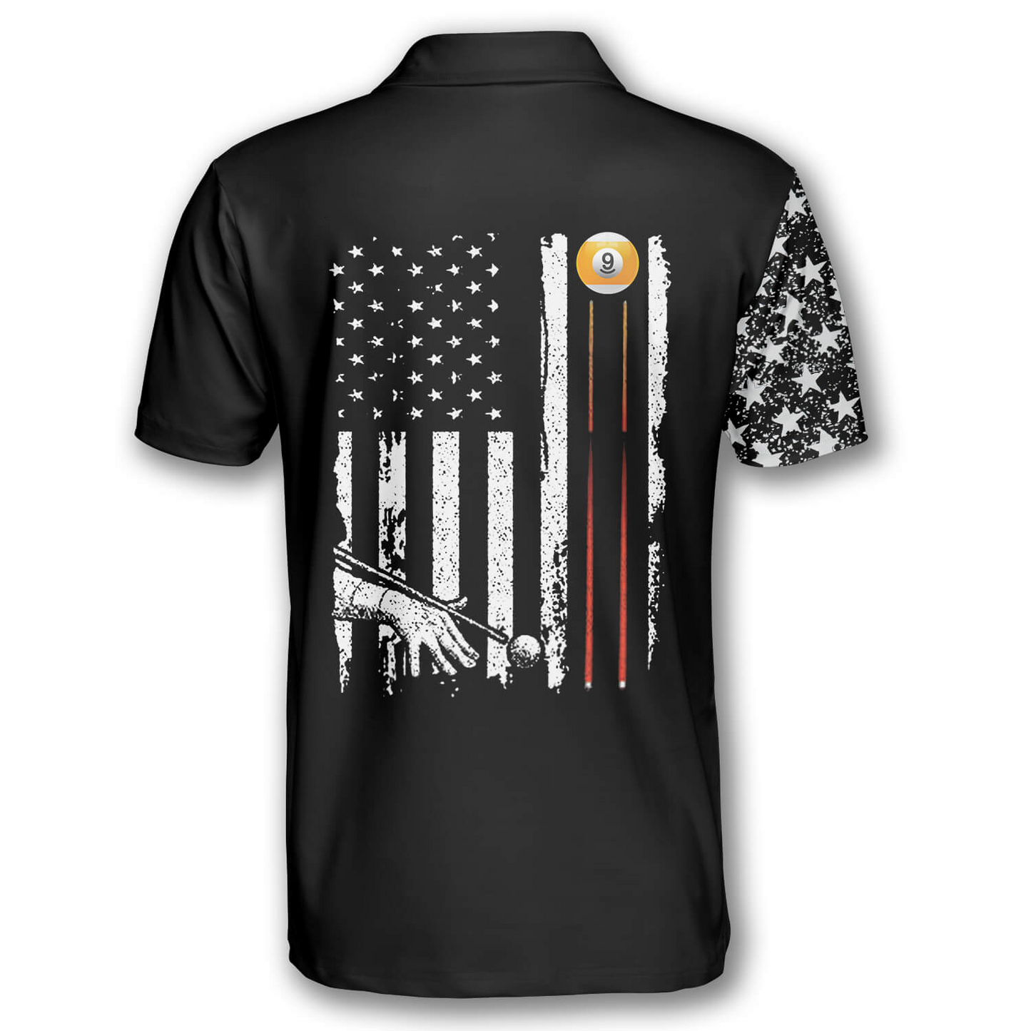 Billard Polo Shirt Billiard 9 Ball Skull American Flag Pattern Boys Polo Shirts Black