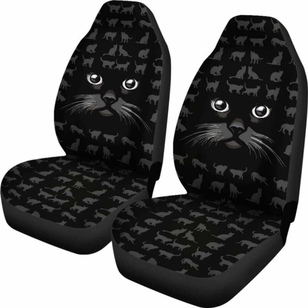 Cat Car Seat Covers Cat Face And Poses Pattern Seat Covers Black