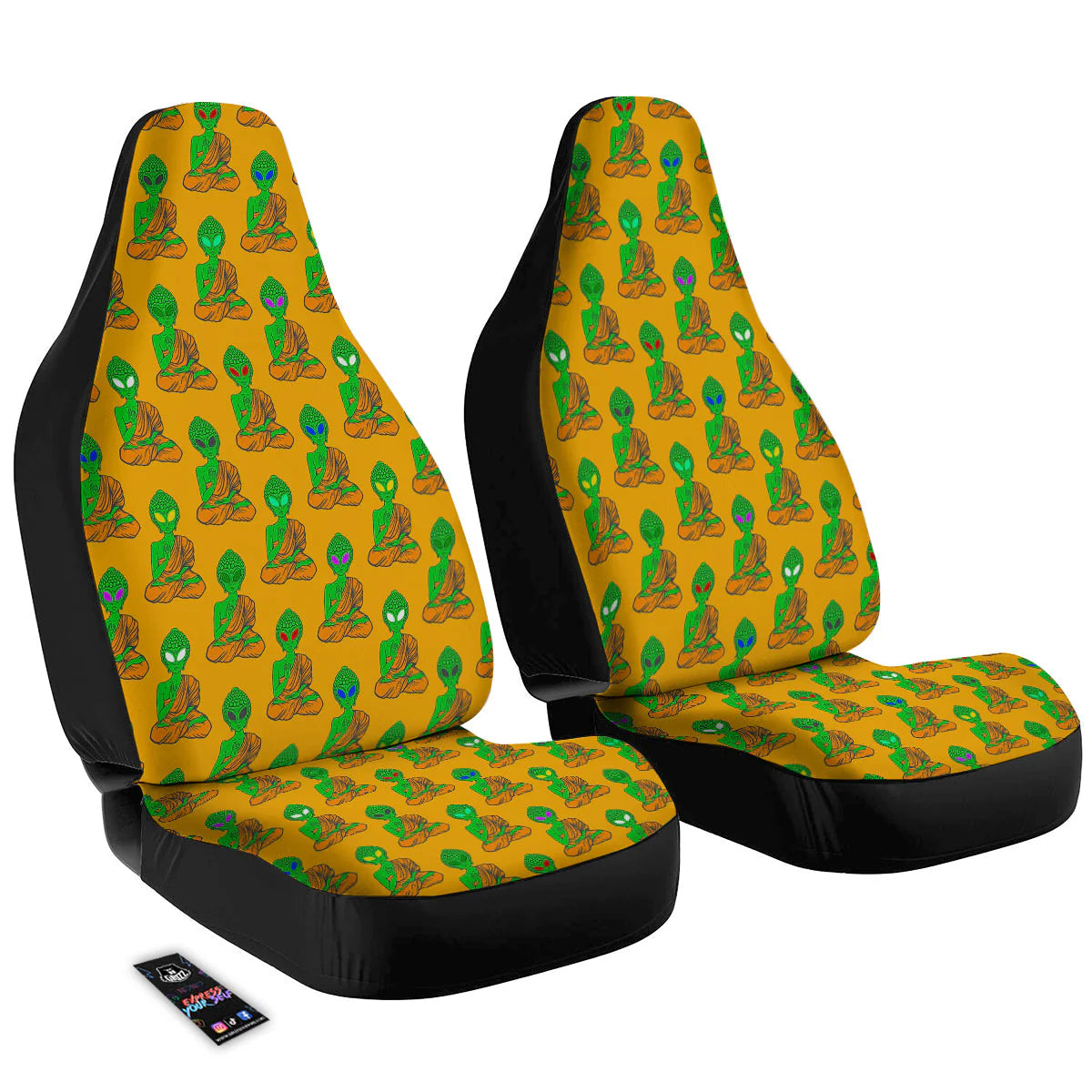 Alien Car Seat Covers Buddha Alien Psychedelic Pattern Seat Covers Yellow Green