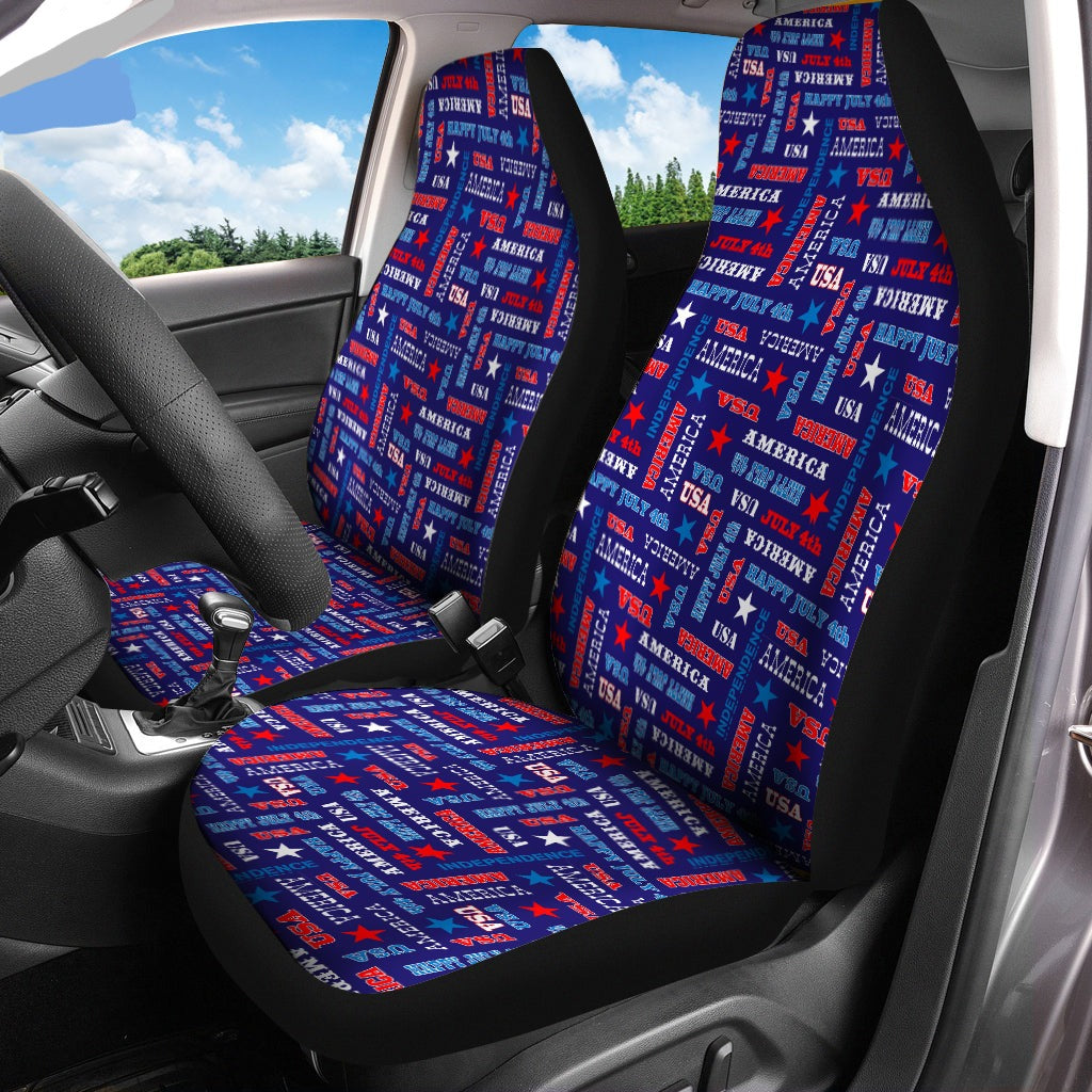 4th Of July Car Seat Covers Happy July 4th America Star Pattern Seat Covers Blue Red