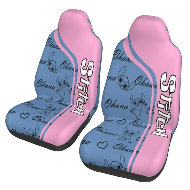 Stitch Car Seat Covers DN Stitch Poses Ohana Heart Pattern Seat Covers Blue Pink