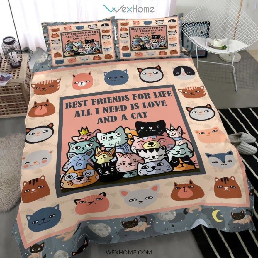 Cat Bedding Set Cat Best Friend For Life Duvet Covers Colorful Unique Gift