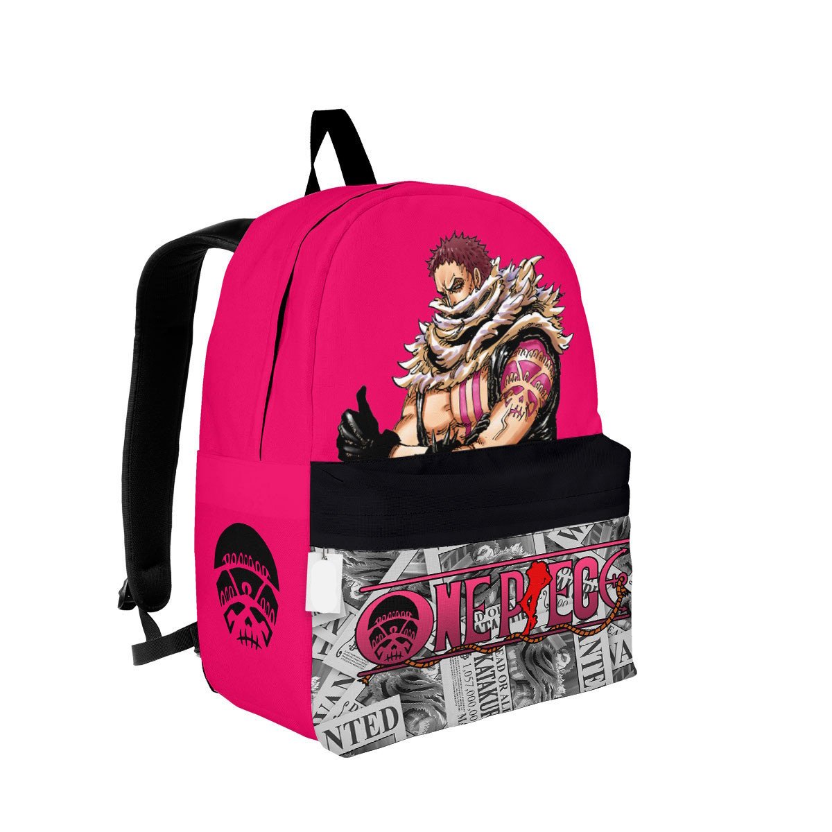One Piece Backpack One Piece Charlotte Katakuri Symbol Manga Pattern Backpacks Black Pink