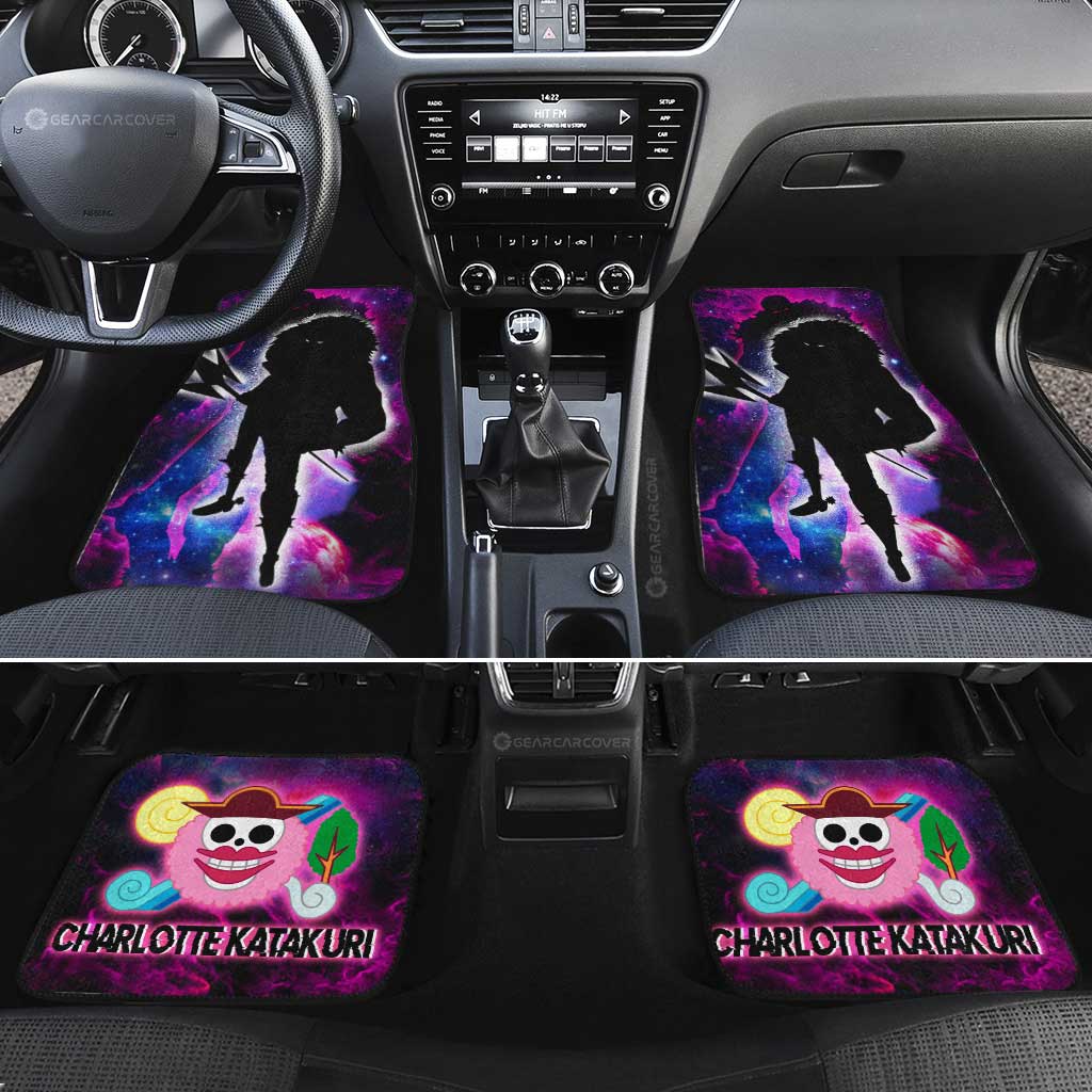 One Piece Car Mats Charlotte Katakuri Silhouette Jolly Roger Symbol Galaxy Car Floor Mats Purple Pink