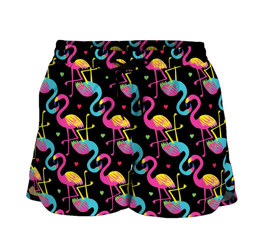 Flamingo Shorts Flamingo Heart Shape Pattern Beach Shorts Colorful