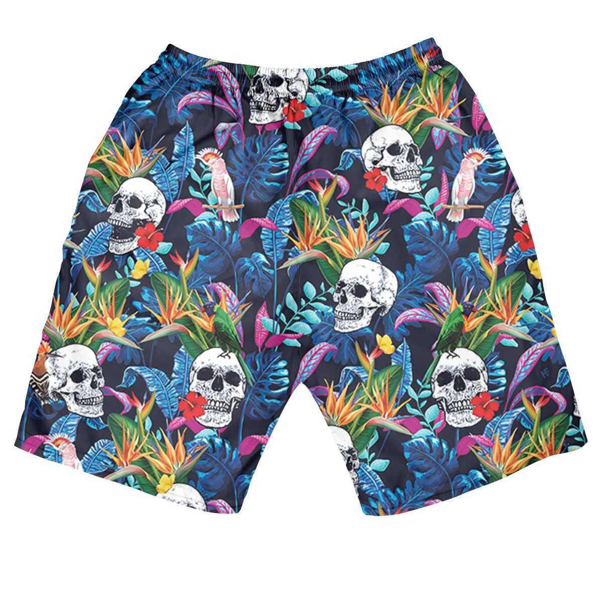 Skull Shorts Tropical Forest And Skull Beach Shorts Colorful