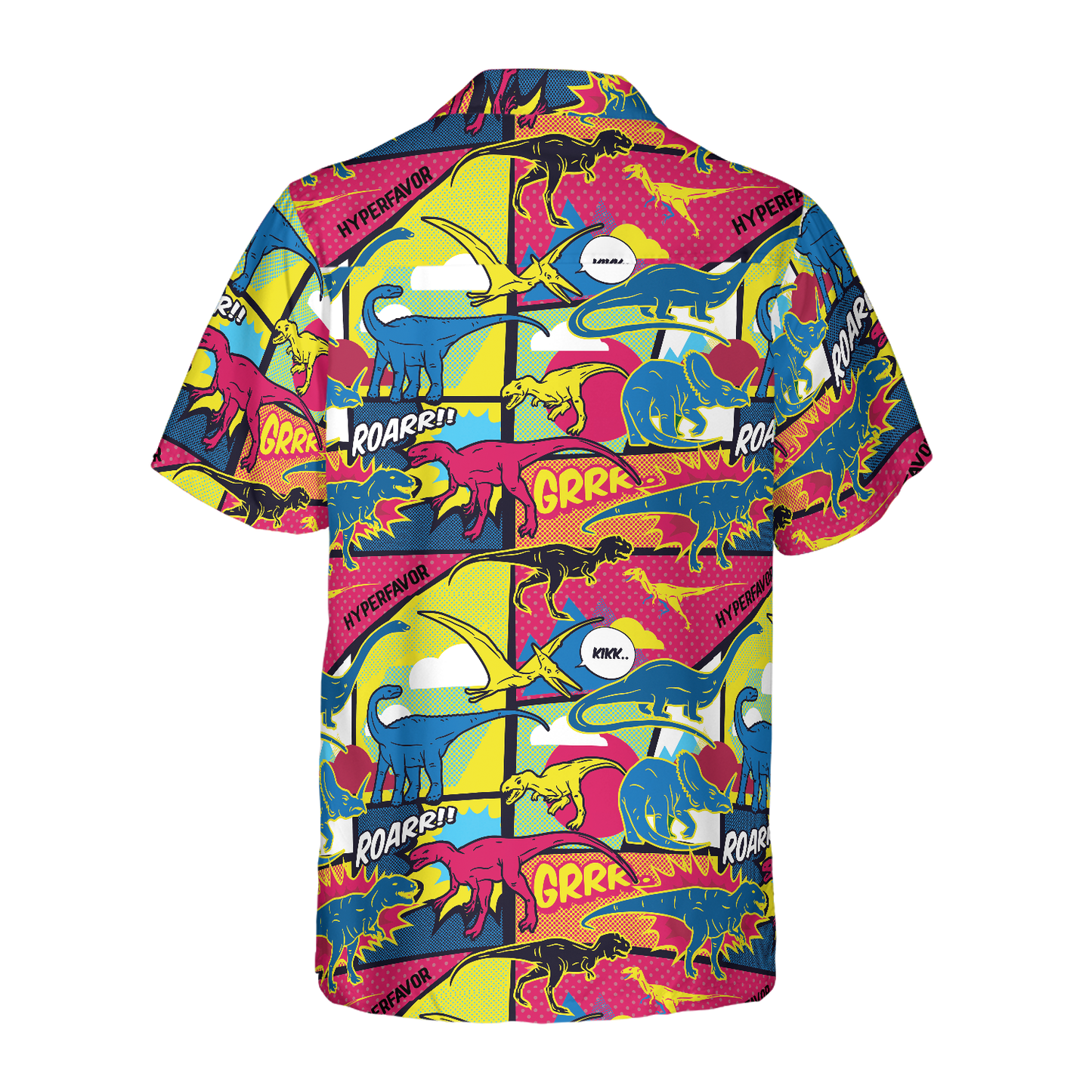 Dinosaur Hawaii Shirt Comic Dinosaur Roar Grrr Pattern Hawaiian Shirt Colorful Unisex