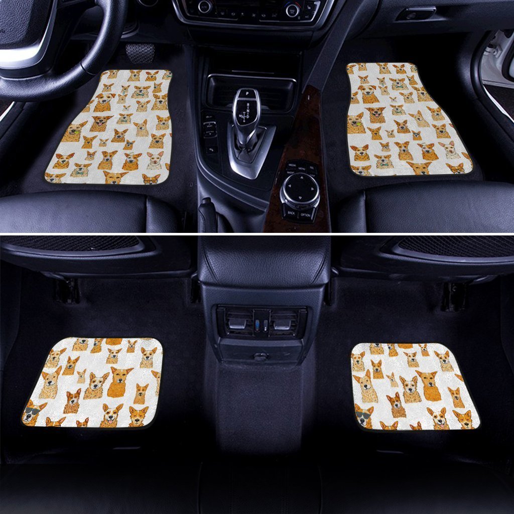 Dog Car Floor Mats Cute Dog Drawing Style Pattern White Orange Car Mats