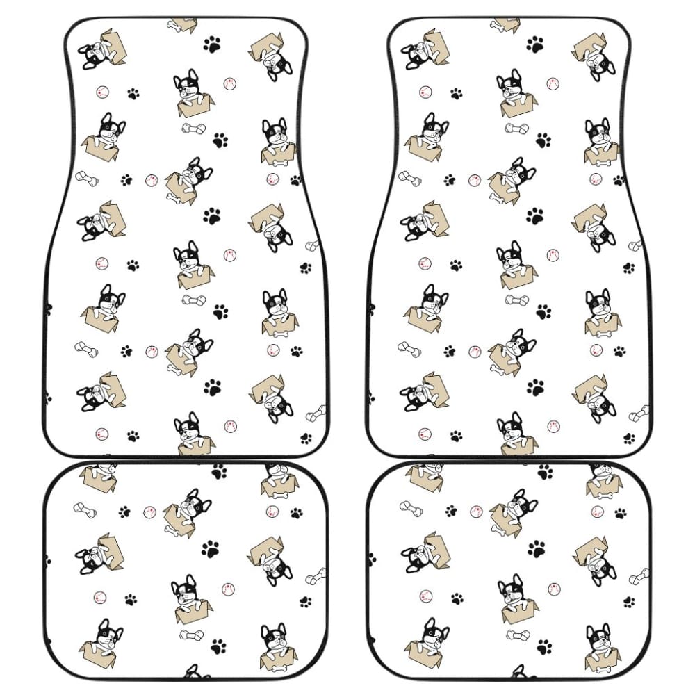 Dog Car Floor Mats Cute French Bulldog In Box Bone Pattern Car Mats