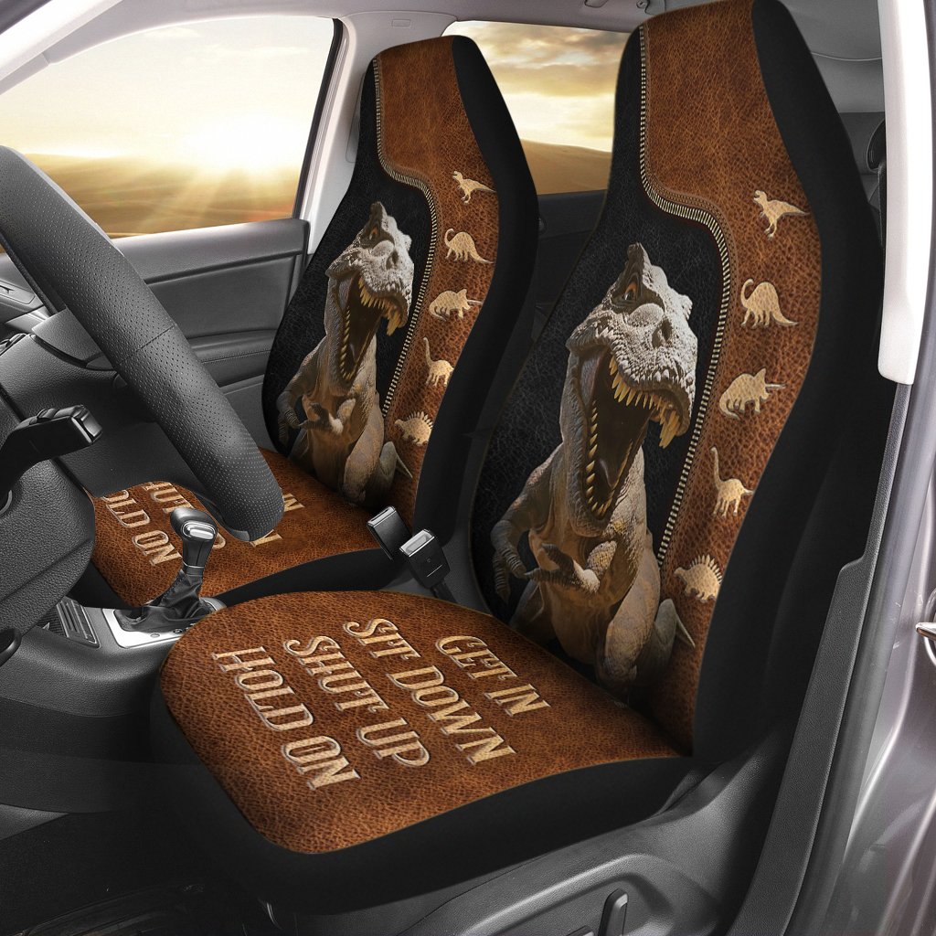Dinosaurs Zip Pattern Car Seat Get In Sit Down Shut Up Hold On Car Seat Cover