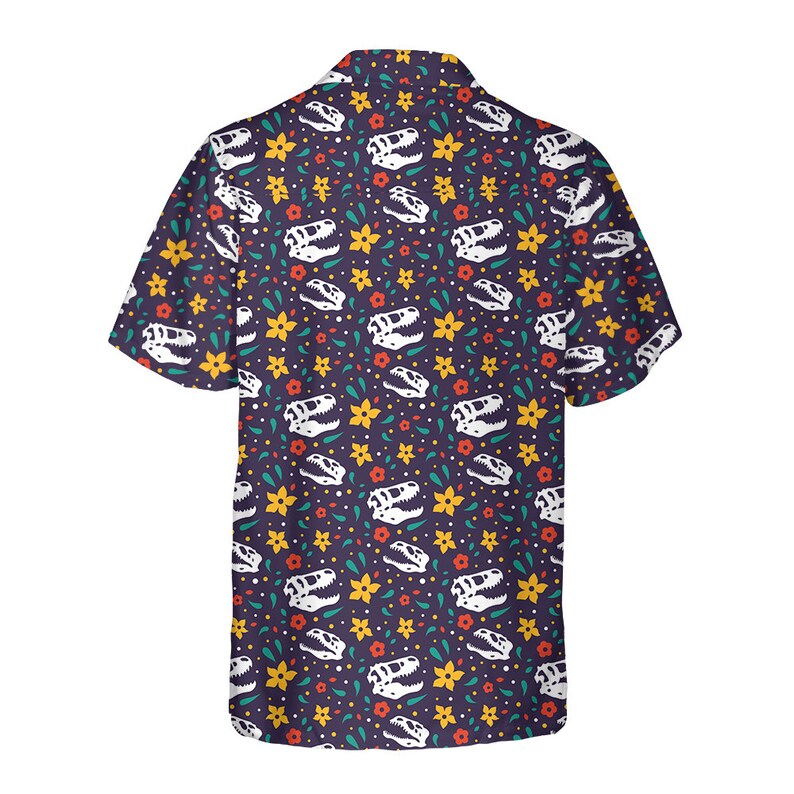 Dinosaur Hawaii Shirt Cute Dinosaur Fossil Flower Pattern Hawaiian Shirt Colorful Unisex