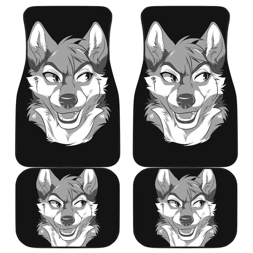 Dog Car Floor Mats Funny Face Wolf Dog Graphic Black Gray Car Mats