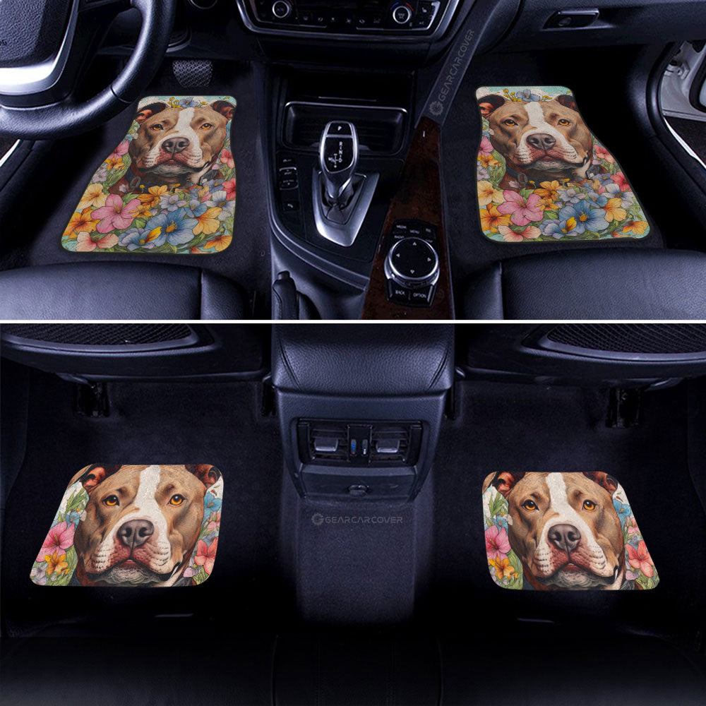 Dog Car Floor Mats Pretty Pitbull Dog Breed In Flower Graphic Car Mats