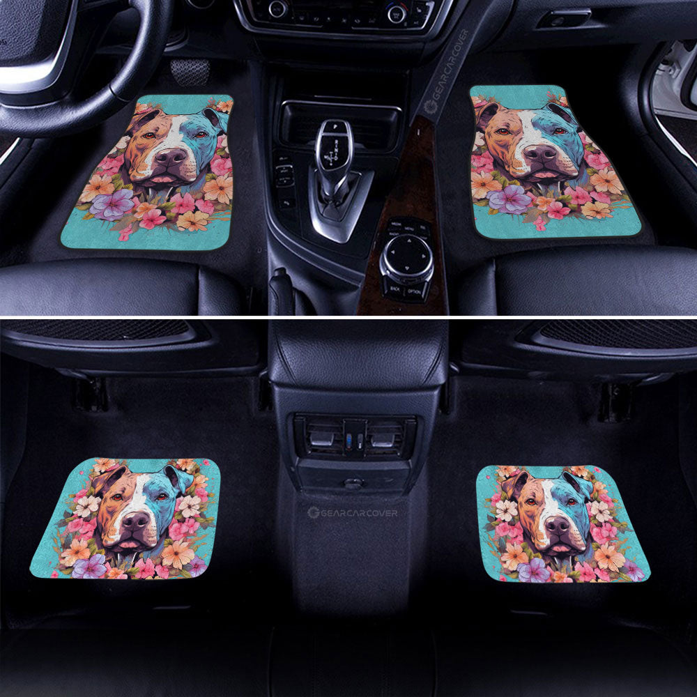 Dog Car Floor Mats Pretty Pitbull Dog Breed With Flower Pattern Colorful Car Mats