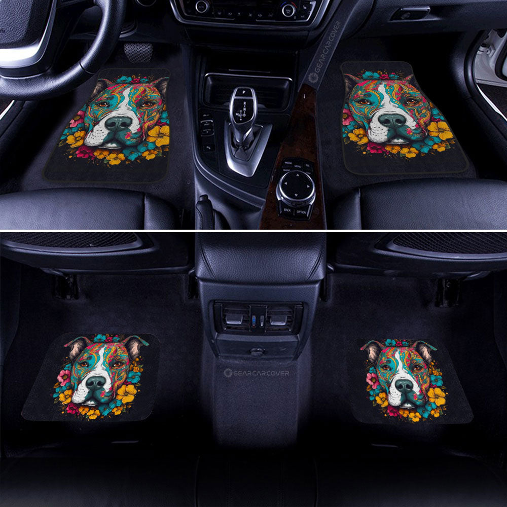 Dog Car Floor Mats Cool Dog Pitbull Floral Face Art Graphic Colorful Car Mats