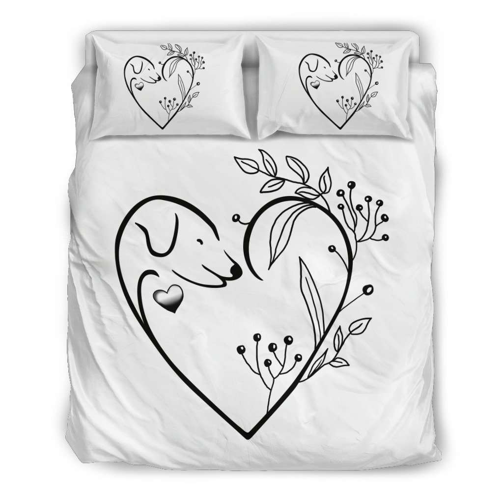 Dog Bedding Set Dog Heart Flower Art Duvet Covers White Unique Gift