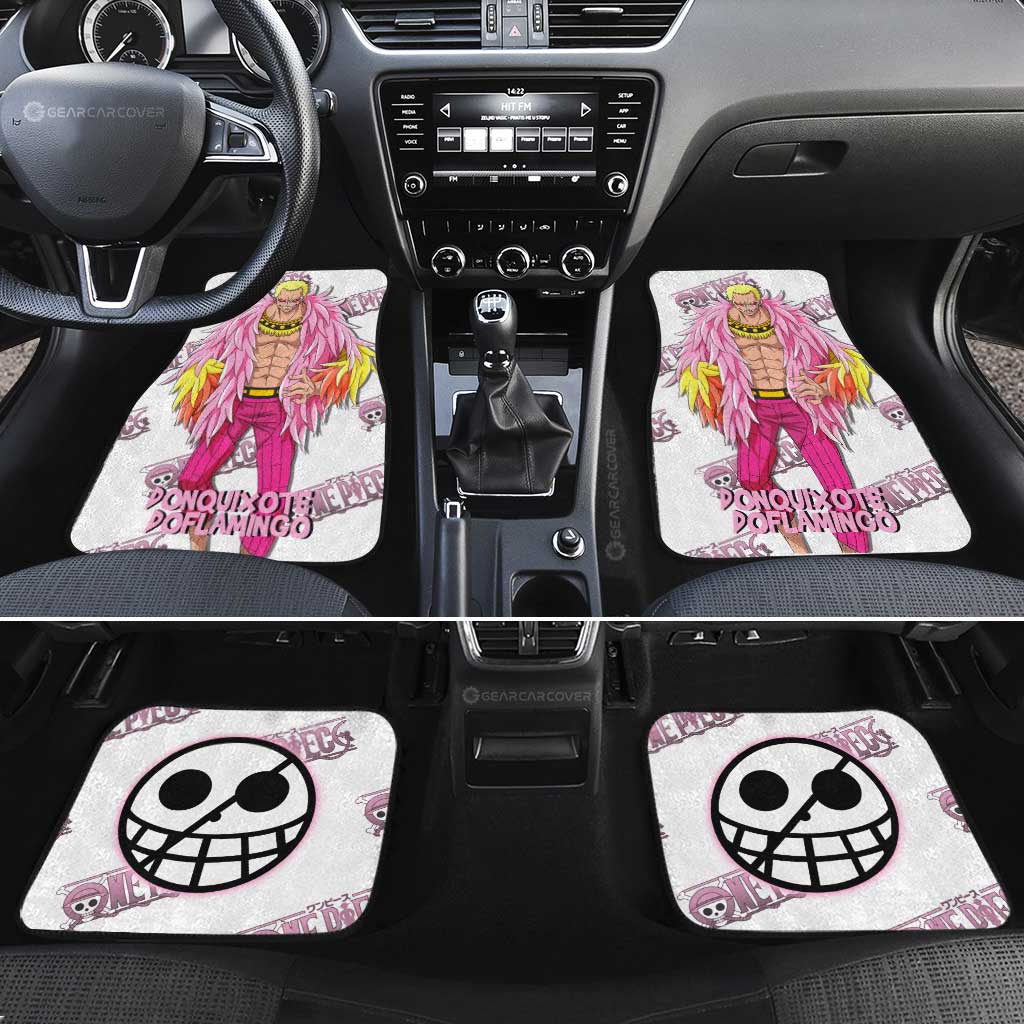 One Piece Car Mats Donquixote Doflamingo Jolly Roger Symbol Car Floor Mats White Pink