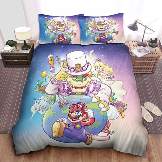Mario Bedding Set Mario And Boss Bowser Battle Duvet Covers Colorful Unique Gift