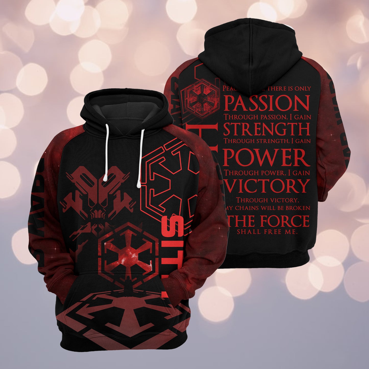 SW Hoodie Sith Code Passion Strength Power Victory The Force Black Red Hoodie Apparel For SW Fan Adult Unisex