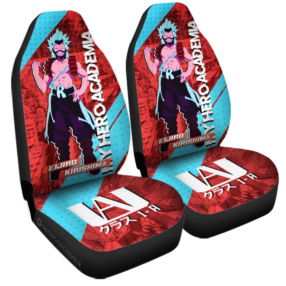 My Hero Academia Car Seat Covers Neon Light Eijiro Kirishima Manga Pattern Seat Covers Red Blue