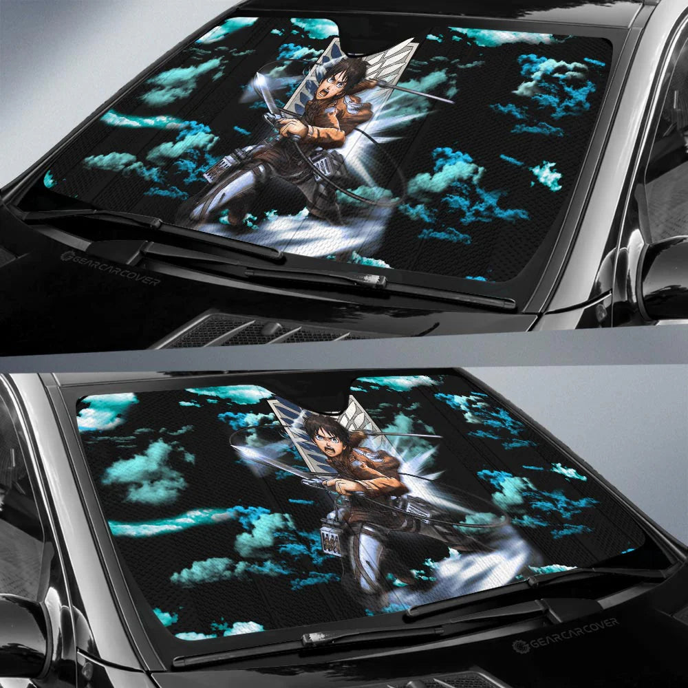 Attack On Titan Car Sun Shade Eren Yeager Cloud Pattern Winshield Sun Shade Black Blue