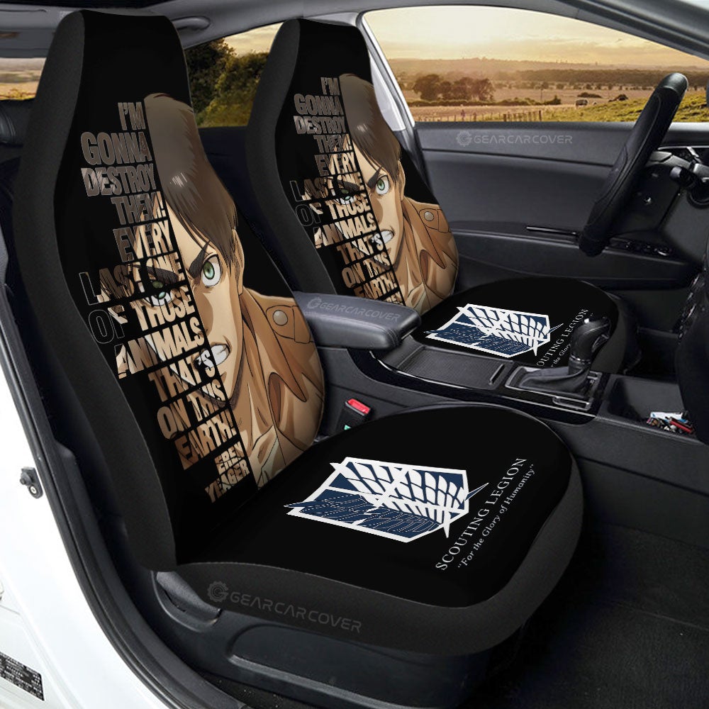 Attack On Titan Car Seat Covers Eren Yeager Quotes Pattern Seat Covers Black Brown