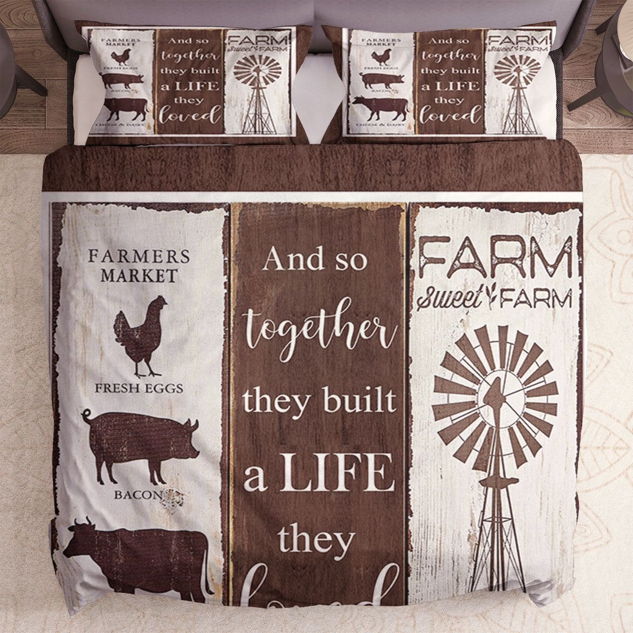 Farmer Bedding Set Together They Build A Life Duvet Covers White Brown Unique Gift