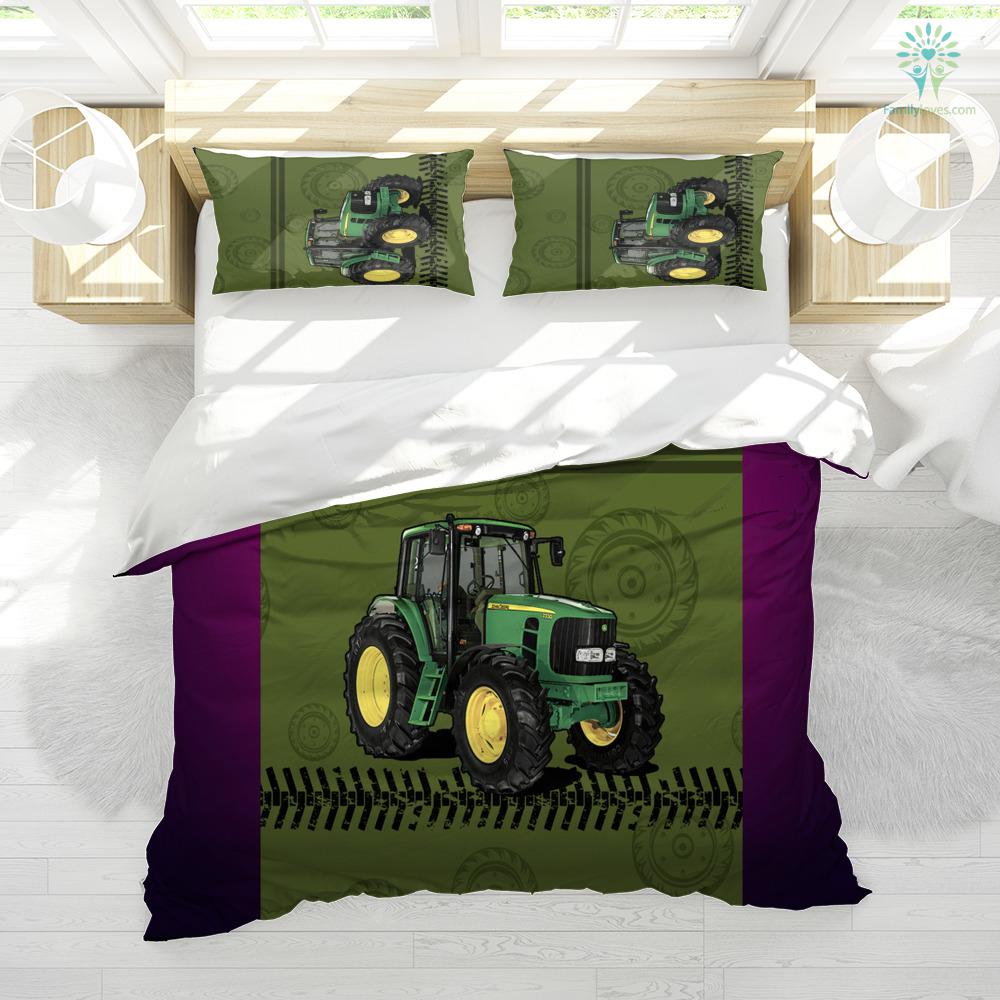 Farmer Bedding Set Farmer Tractor Graphic Wheel Pattern Duvet Covers Green Unique Gift