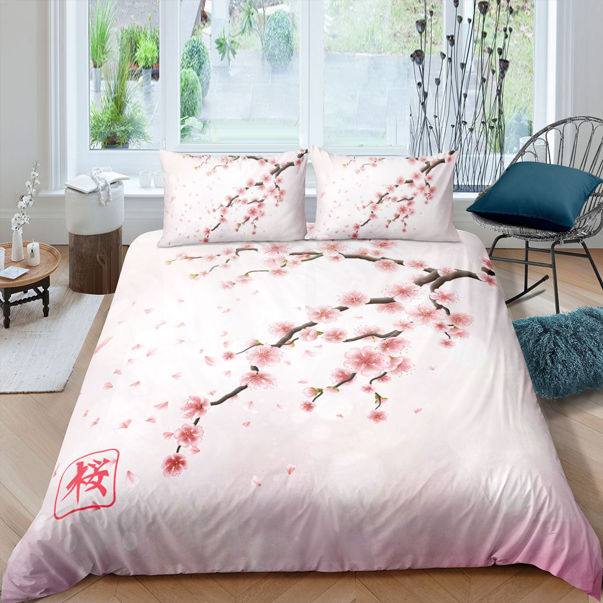 Japan Bedding Set Japanese Cherry Blossoms Art Duvet Covers Pink Unique Gift