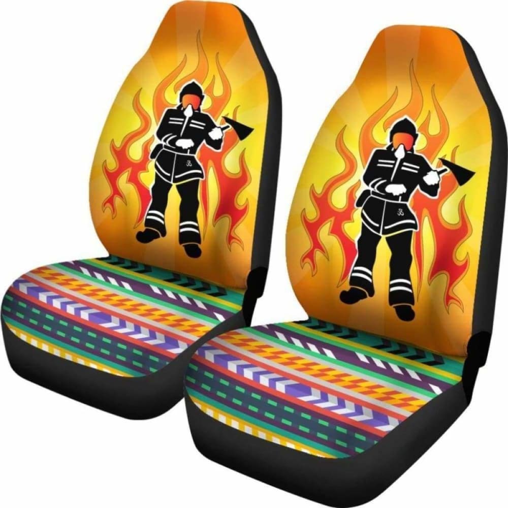 Firefighter Car Seat Covers Firefighter Fire Graphic Pattern Seat Covers Colorful