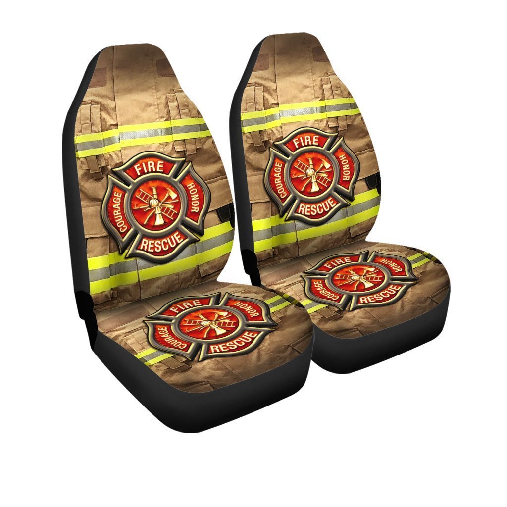 Firefighter Car Seat Covers Fire Honor Rescue Courage Firefighter Suit Seat Covers Yellow