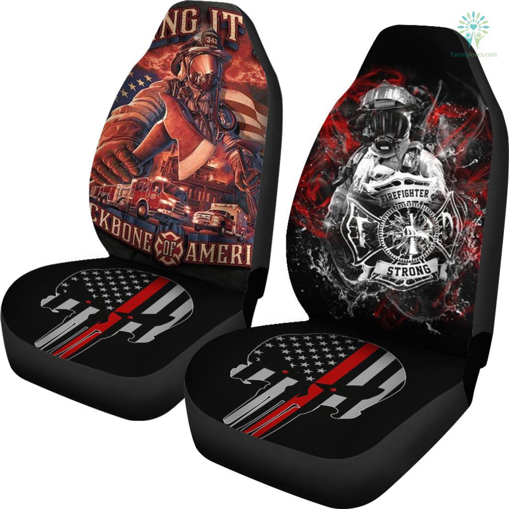 Firefighter Car Seat Covers Firefighter American Flag Skull Graphic Seat Covers Black Red