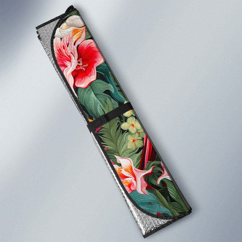 Flamingo Mixed Floral Car Sunshade Custom Car Accessories