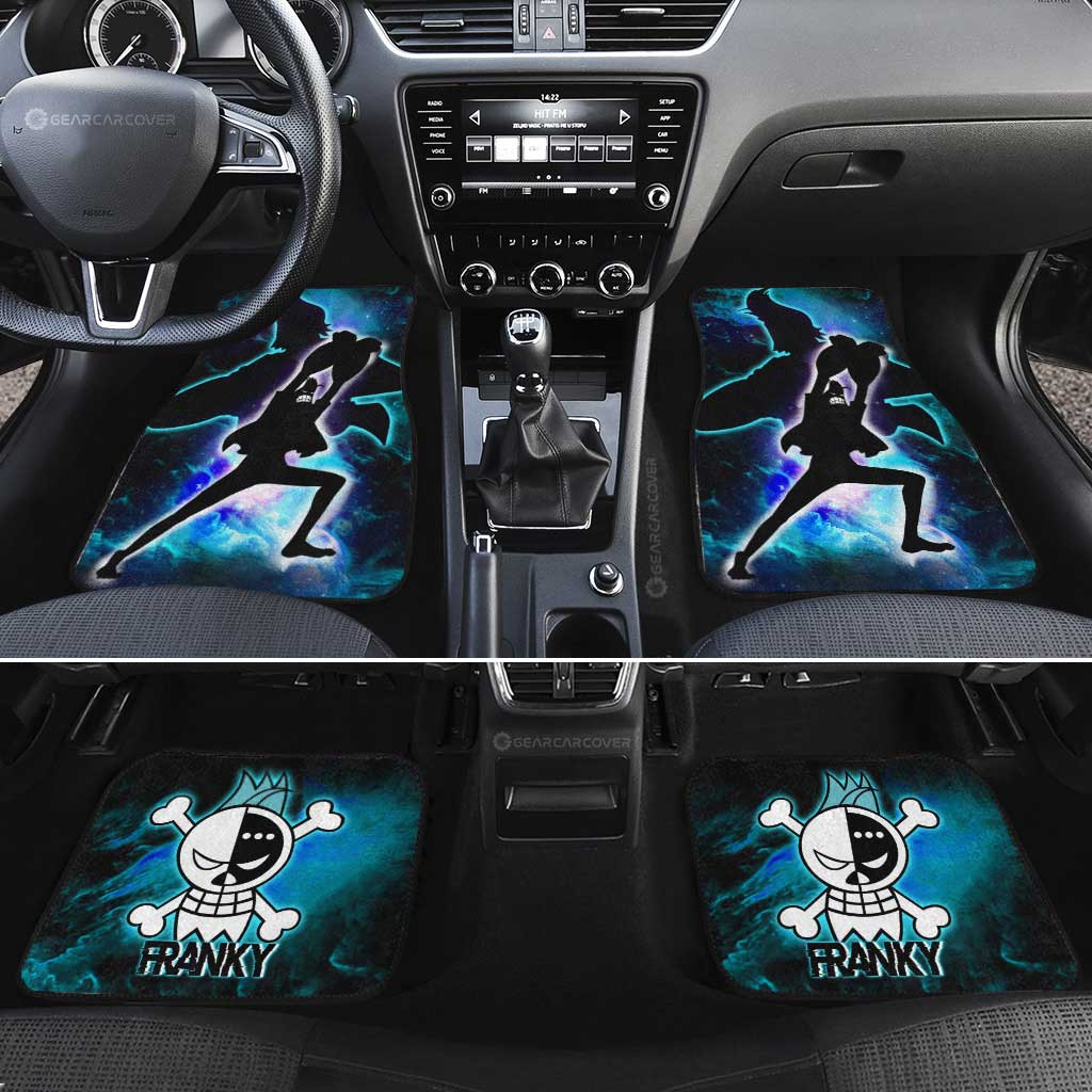 One Piece Car Mats Franky Silhouette Jolly Roger Symbol Galaxy Car Floor Mats Blue