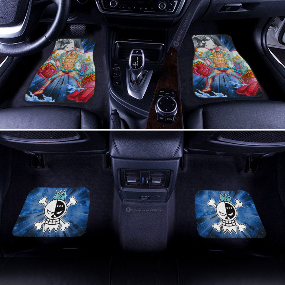 One Piece Car Mats Franky And Wanted Poster Jolly Roger Symbol Car Floor Mats Blue