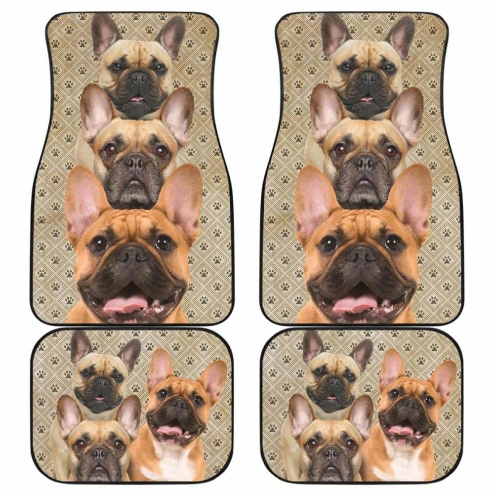 Dog Car Floor Mats Cute French Bull Dog In Group Pawprint Pattern Car Mats