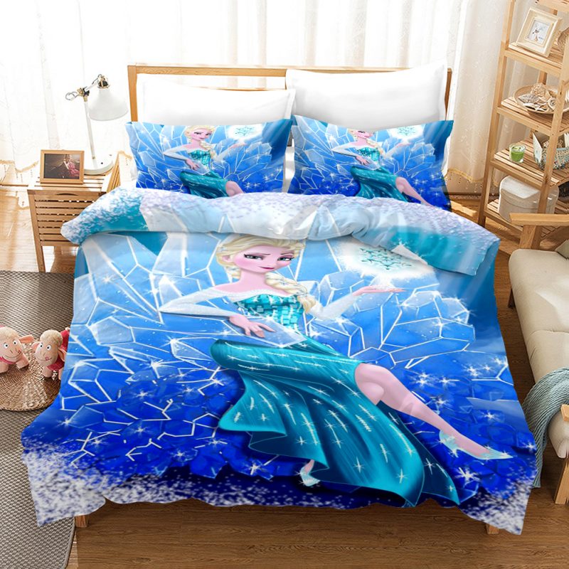 Frozen Bedding Set The Ice Queen Elsa On The Throne Duvet Covers Blue Unique Gift