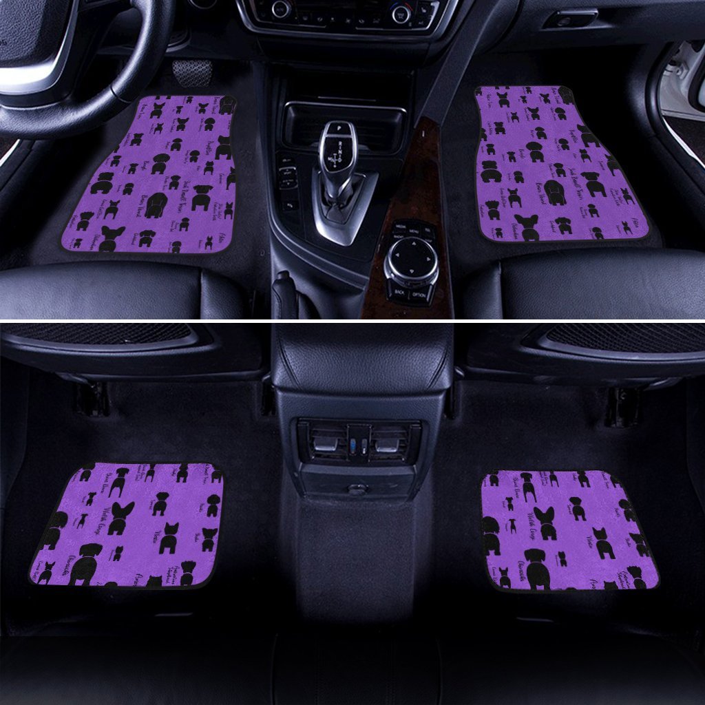 Dog Car Floor Mats Funny Cute Dog Breed Silhouette And Names Pattern Car Mats