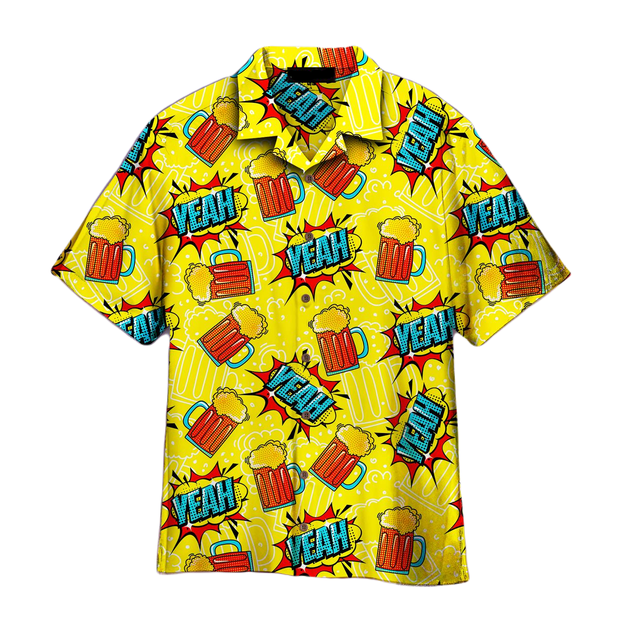Beer Hawaii Shirt Beer Mug Yeah Cheering Pattern Hawaiian Shirt Yellow Unisex