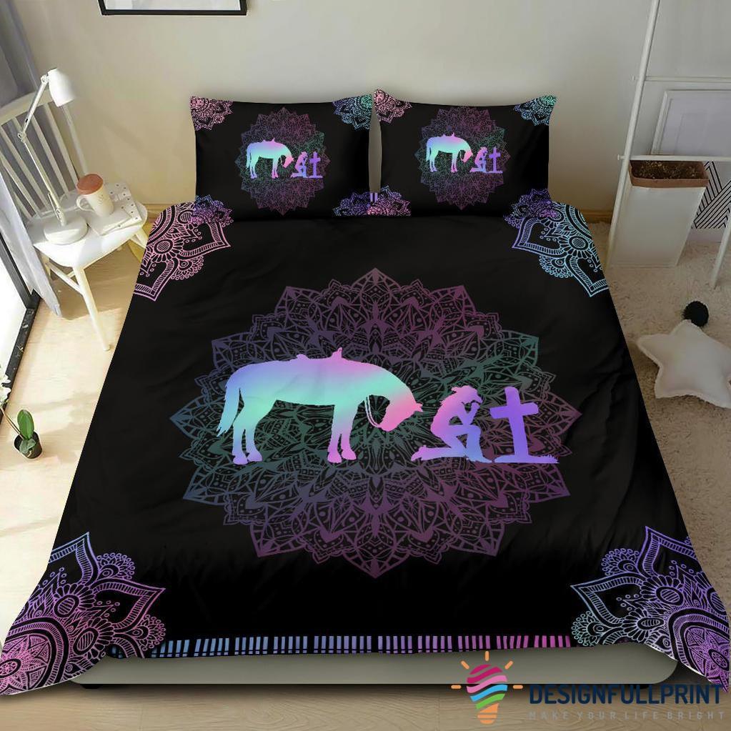 Horse Bedding Set Cross Cowboy And Horse Duvet Covers Black Purple Unique Gift