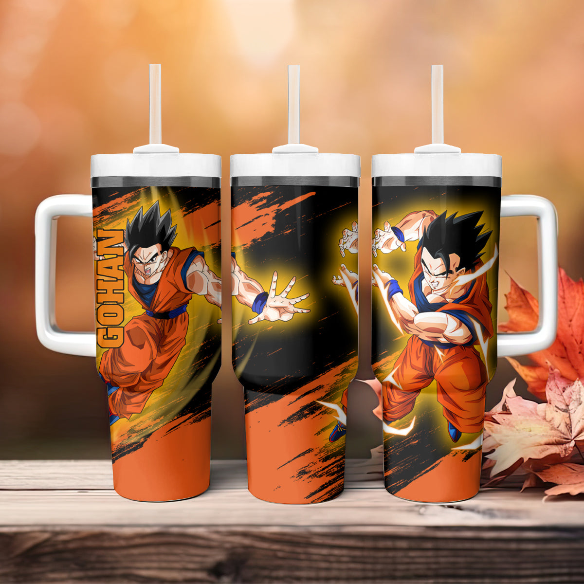 Dragon Ball 40 Oz Tumbler Dragon Ball Gohan Fighting Graphic Tumbler 40 Oz Orange