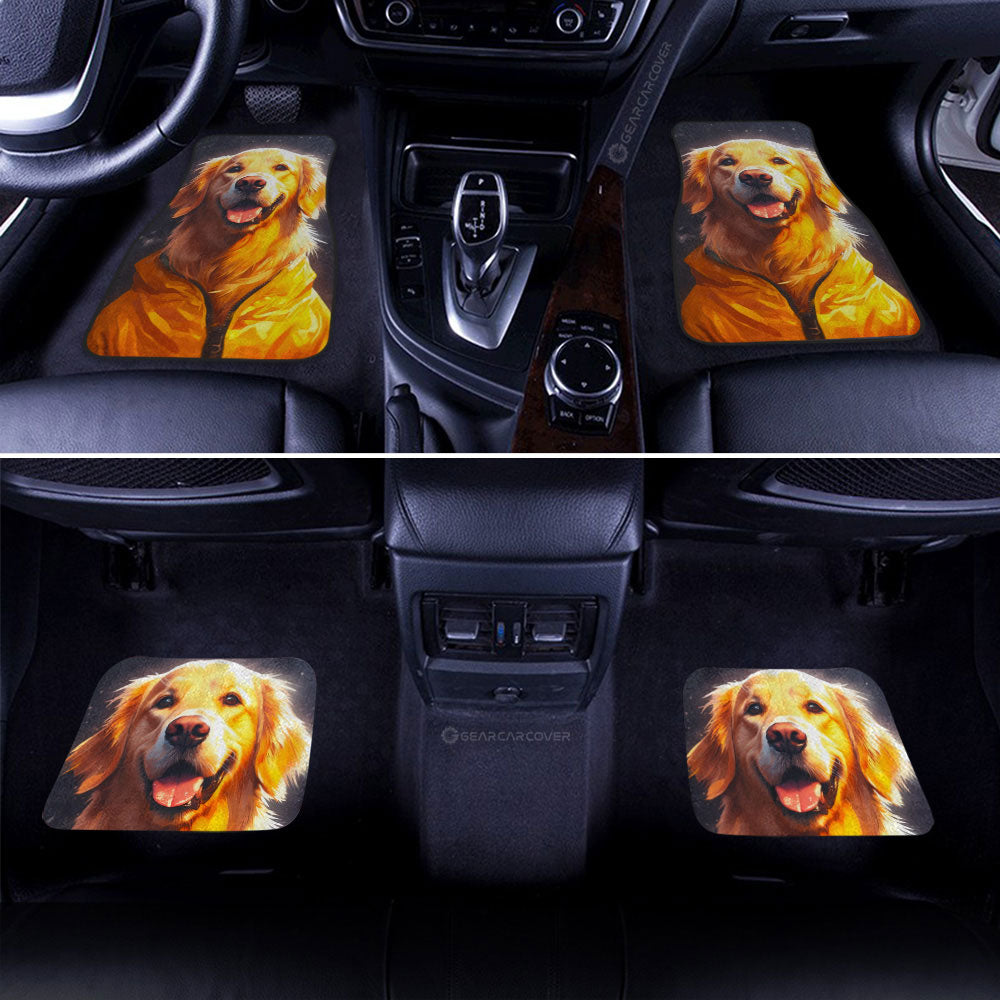 Dog Car Floor Mats Happy Face Golden Retriever In Rainy Coat Car Mats