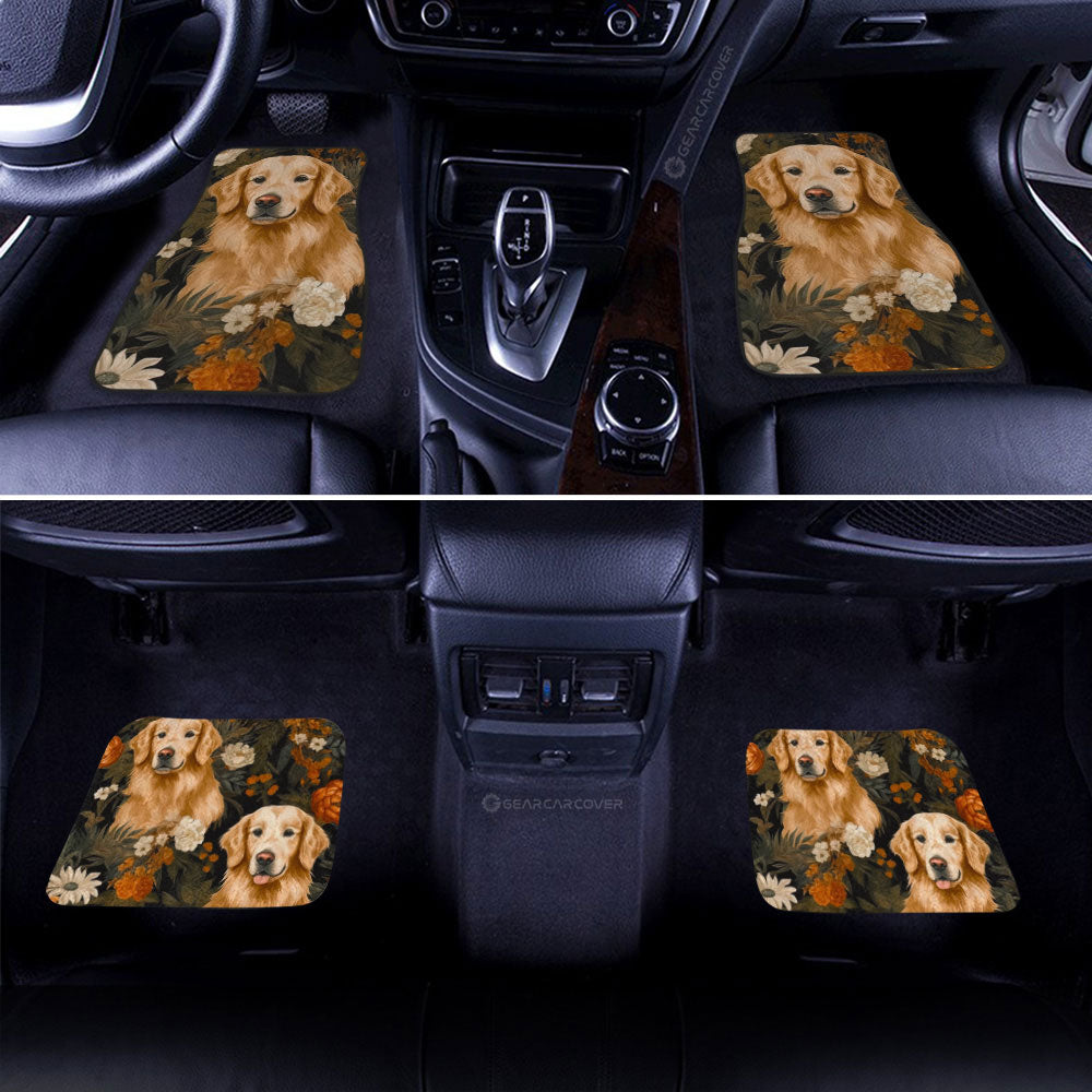 Dog Car Floor Mats Vintage Style Golden Retriever With Flower Car Mats