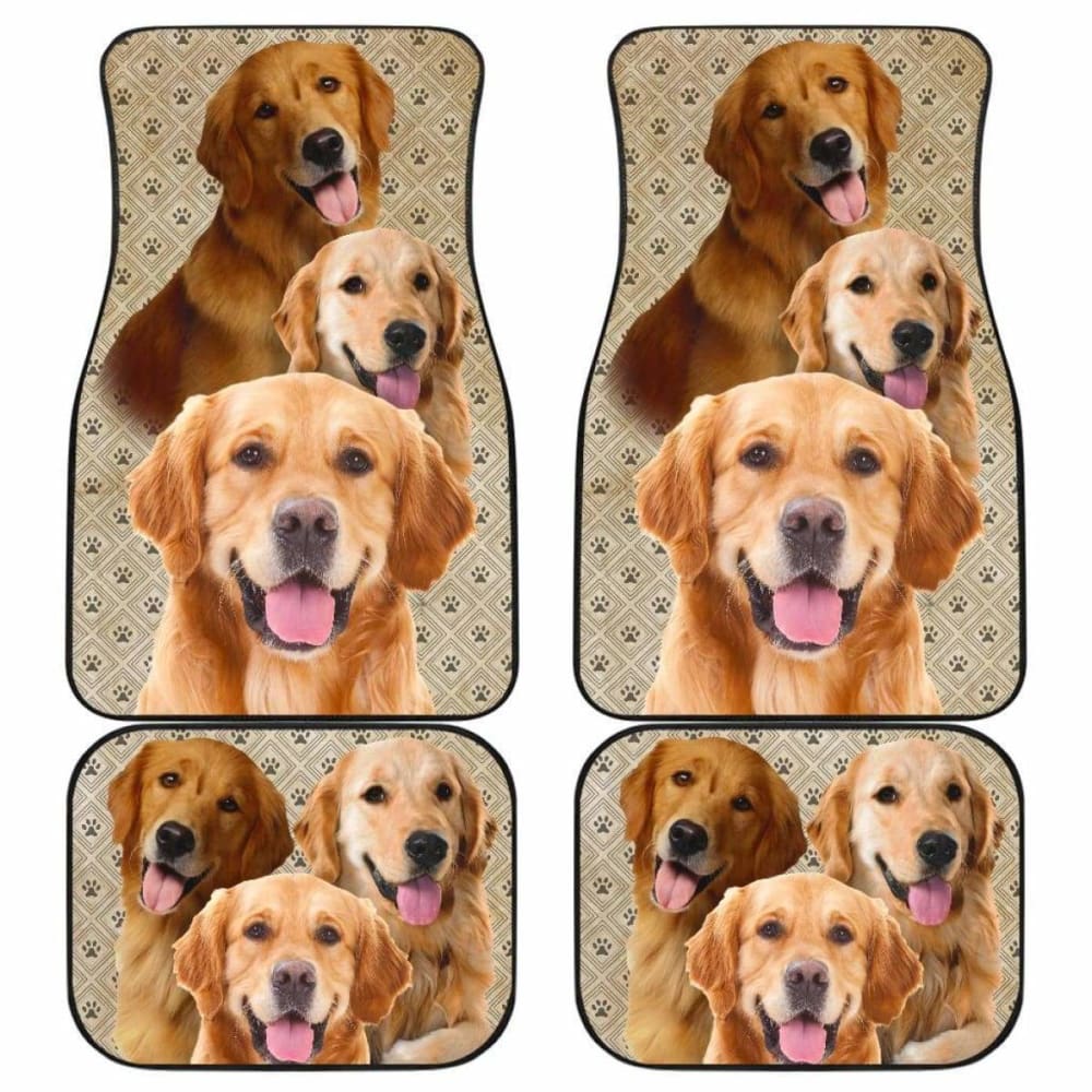 Dog Car Floor Mats Funny Golden Retriever In Group Pawprint Pattern Car Mats