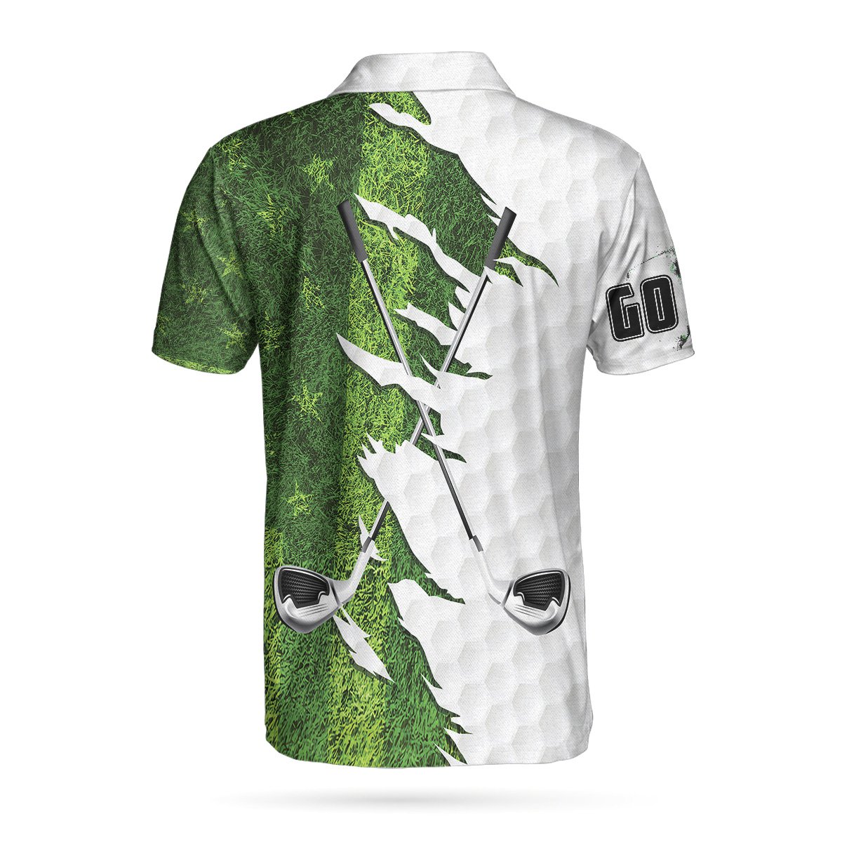 Golf Polo Shirt Golf Ball And Field Pattern Golf Shirts White Green For Men