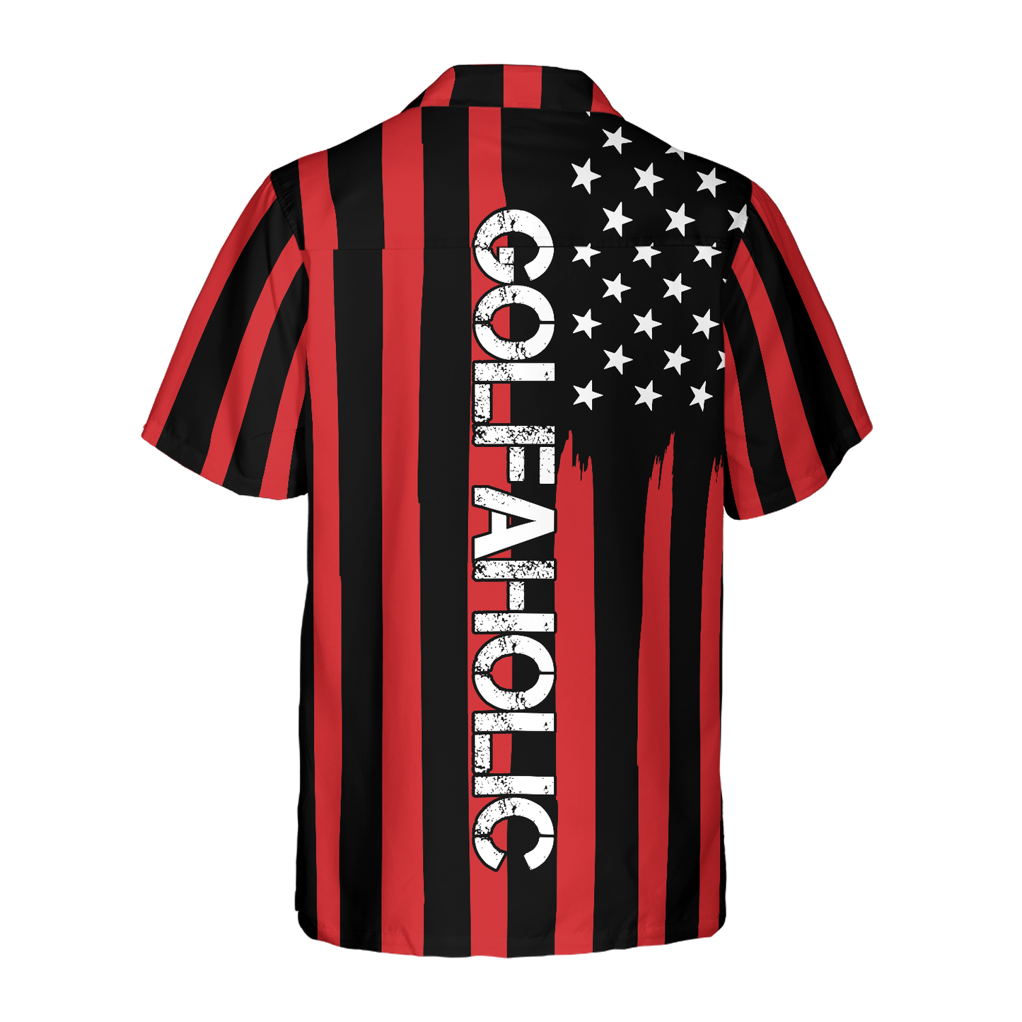 Golf Hawaii Shirt Golfaholic American Flag Player Silhouette Hawaiian Shirt Black Red Unisex